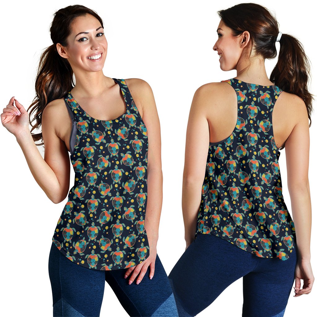 Sea Turtle Colorful With Bubble Print Women Racerback Tank Top