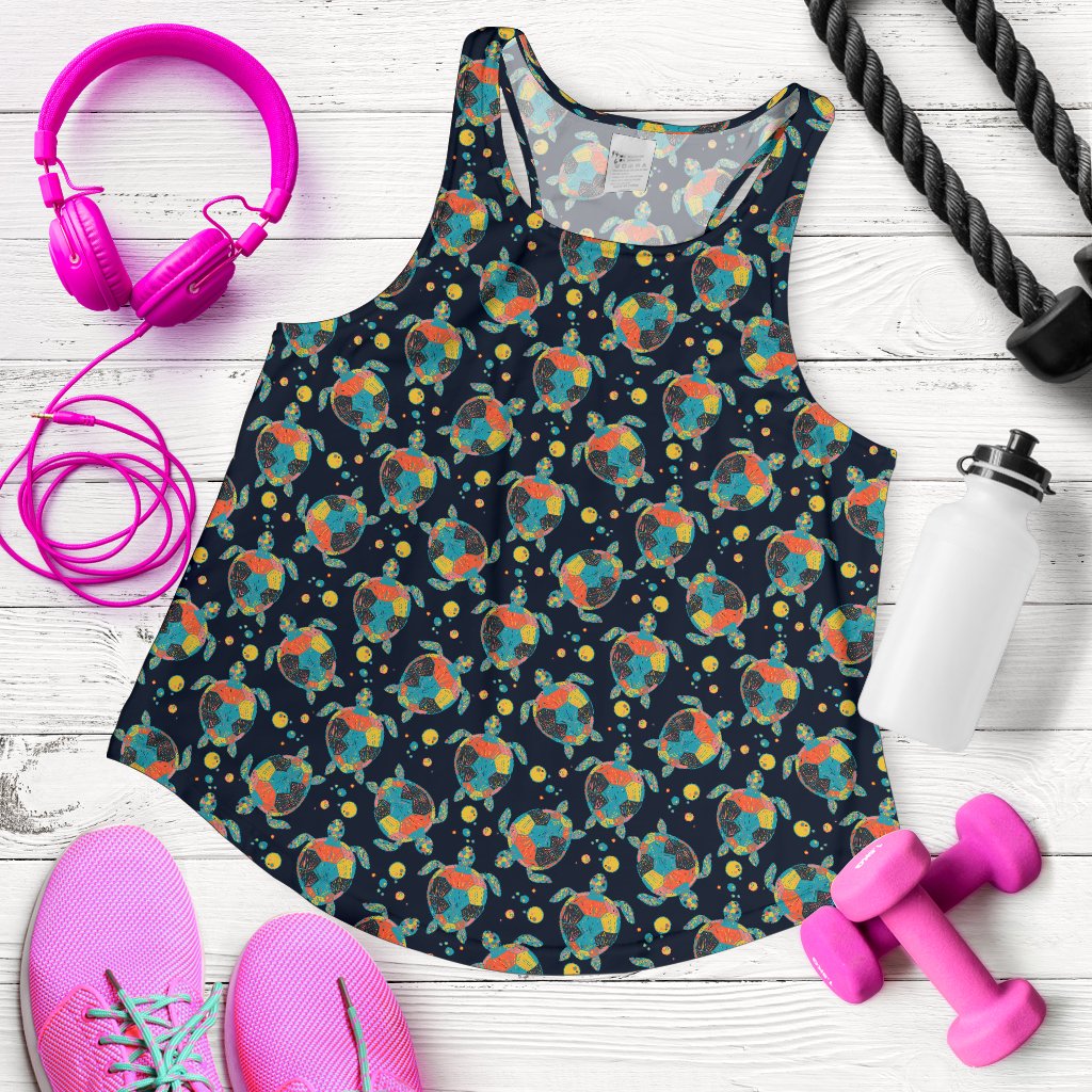 Sea Turtle Colorful With Bubble Print Women Racerback Tank Top