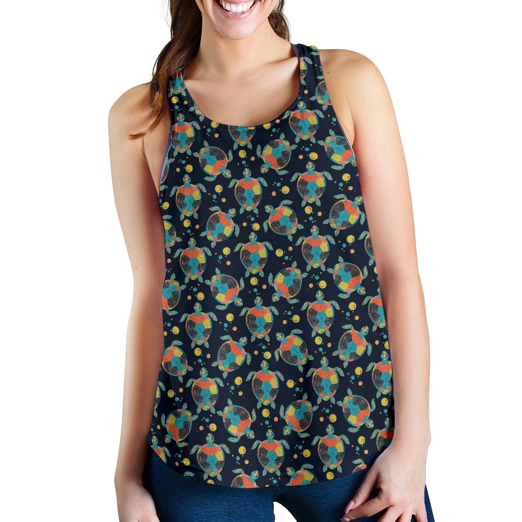 Sea Turtle Colorful With Bubble Print Women Racerback Tank Top