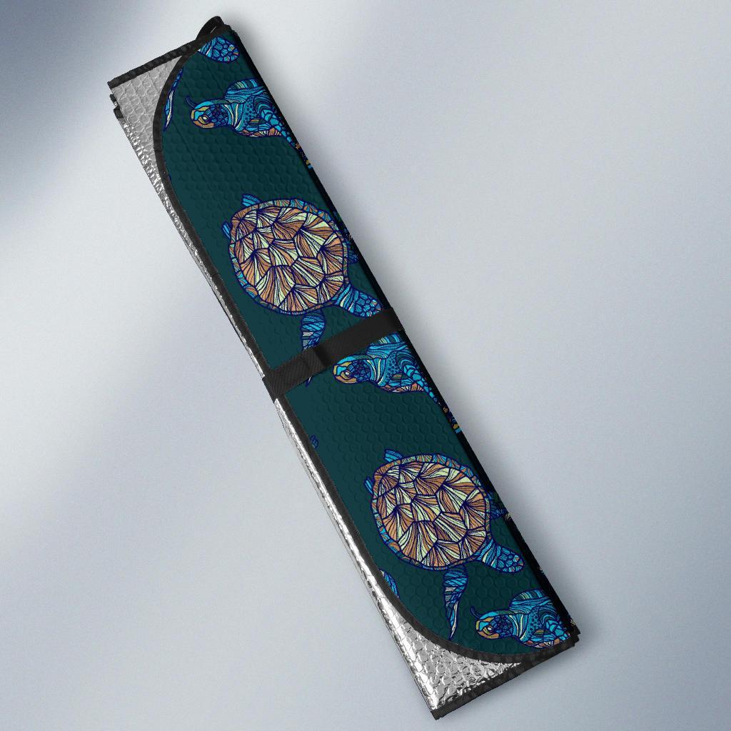 Sea Turtle Hand Drawn Blue Print Car Sun Shade For Windshield