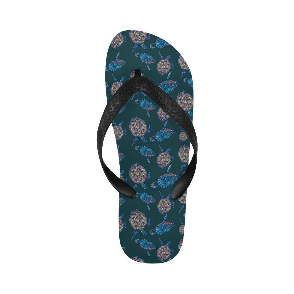 Sea Turtle Hand Drawn Blue Print Flip Flops-JTAMIGO.COM