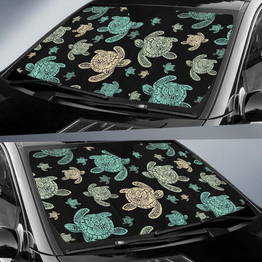 Sea Turtle Stamp Pattern Car Sun Shade For Windshield