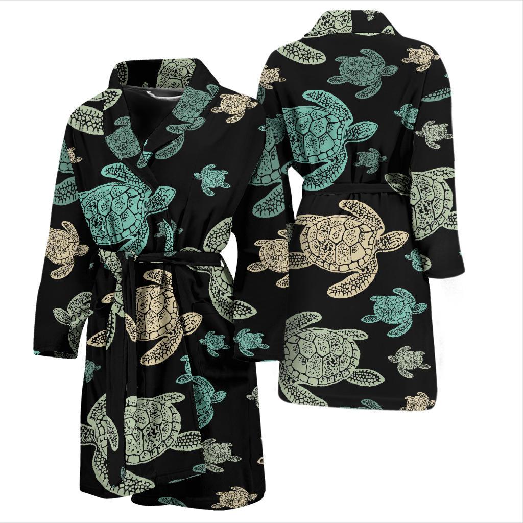 Sea Turtle Stamp Pattern Men Bath Robe-JTAMIGO.COM