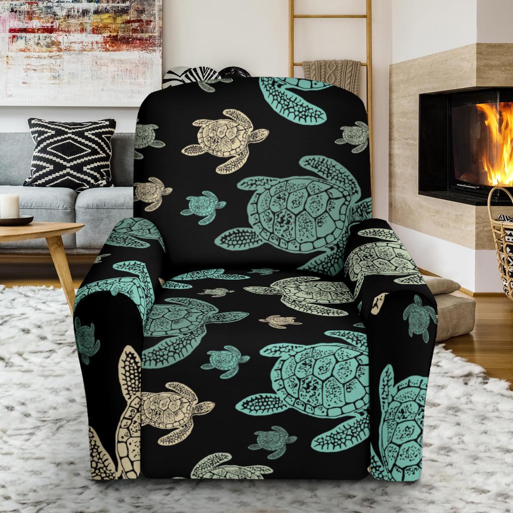 Sea Turtle Stamp Pattern Single Sofa Slipcover -JTAMIGO.COM