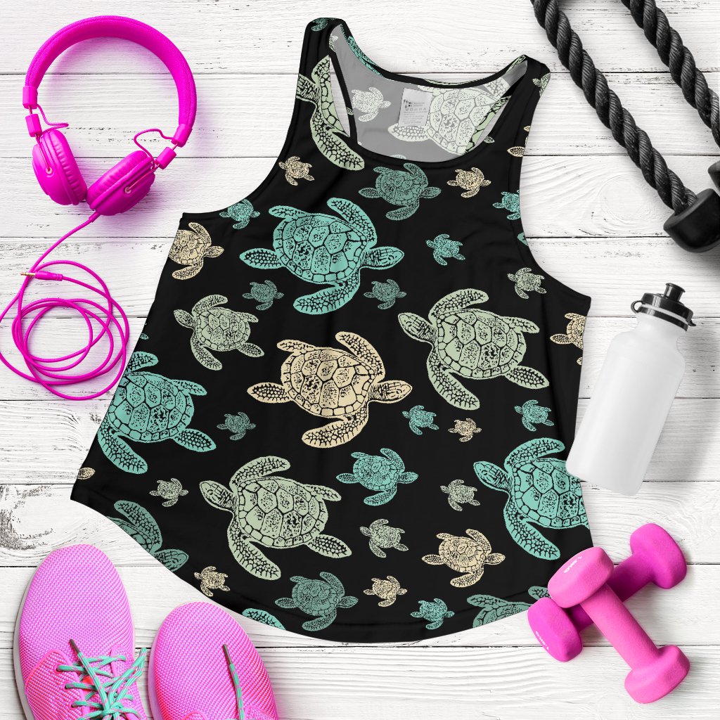 Sea Turtle Stamp Pattern Women Racerback Tank Top