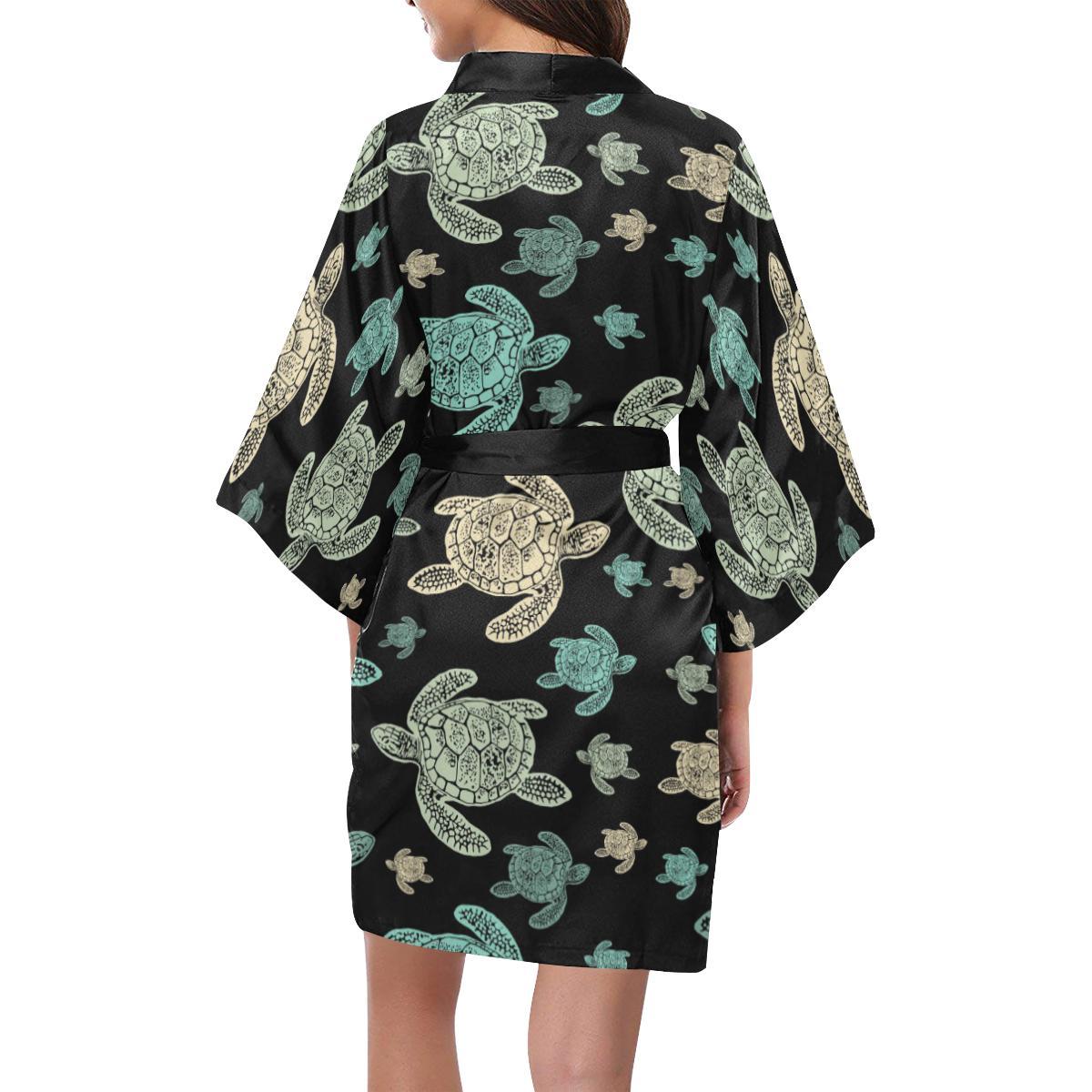Sea Turtle Stamp Pattern Women Short Kimono Robe