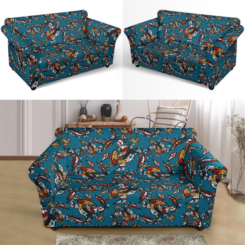 Sea Turtle Tribal Colorful Hand Drawn Loveseat Slipcover-JTAMIGO.COM