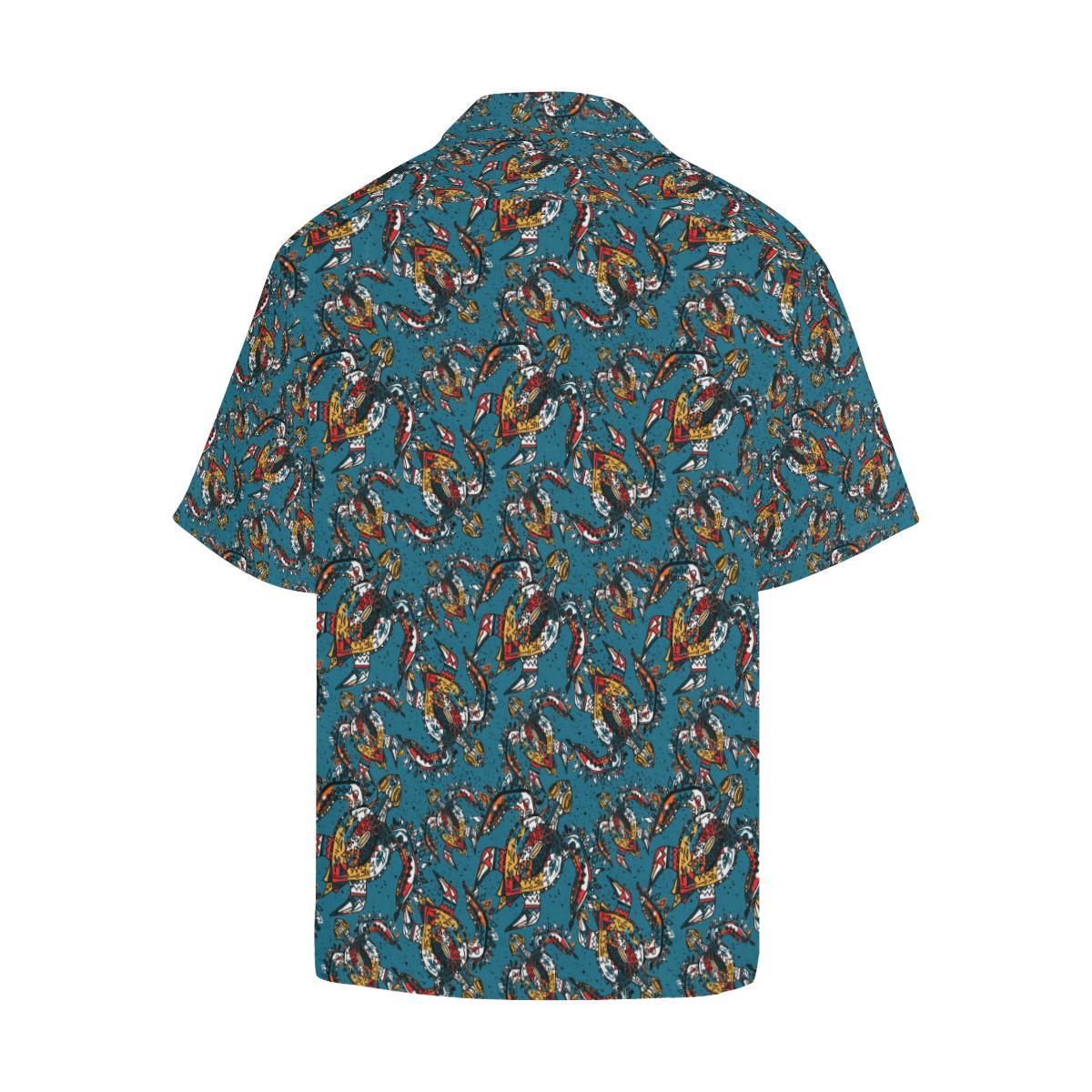Sea Turtle Tribal Colorful Hand Drawn Men Aloha Hawaiian Shirt