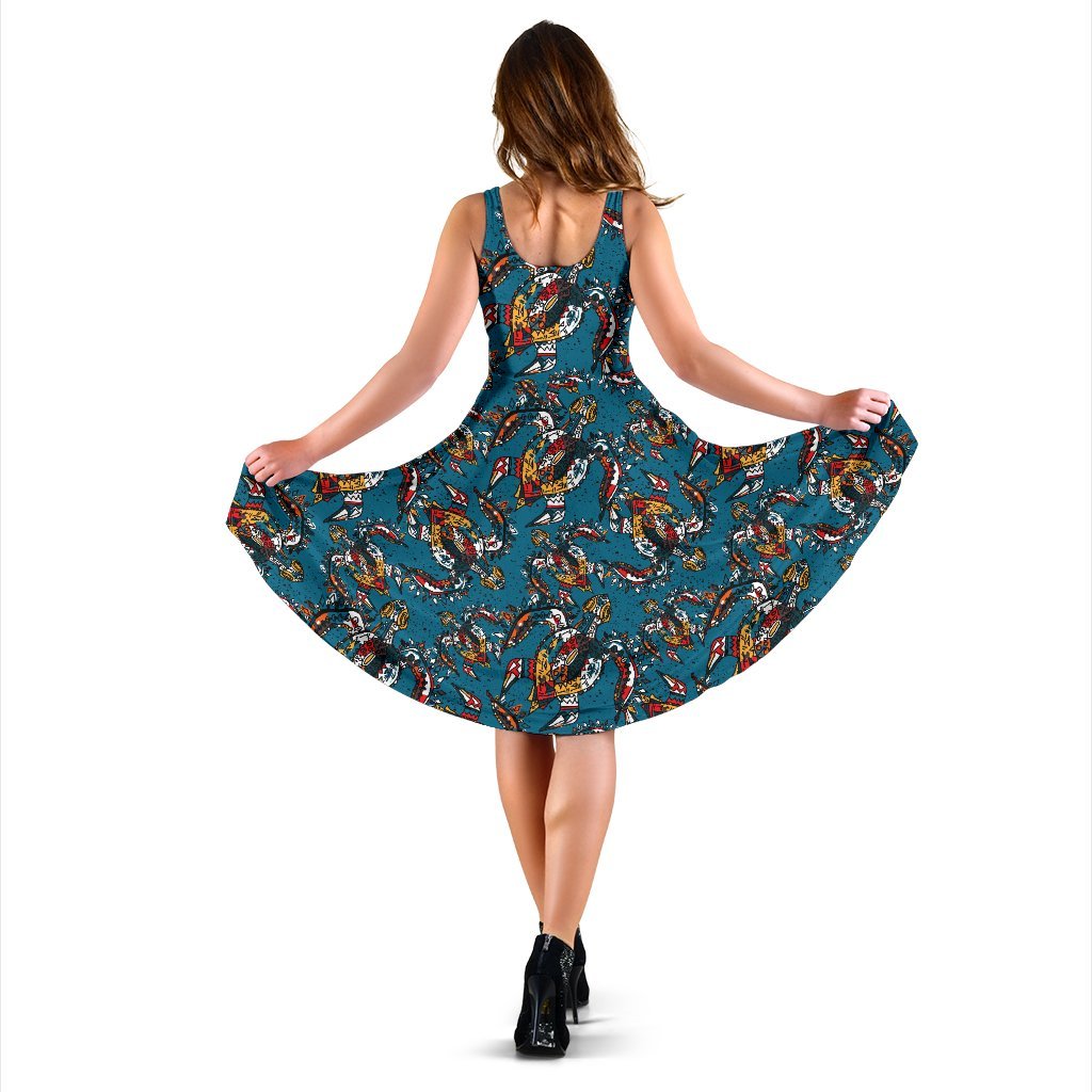 Sea Turtle Tribal Colorful Hand Drawn Sleeveless Dress