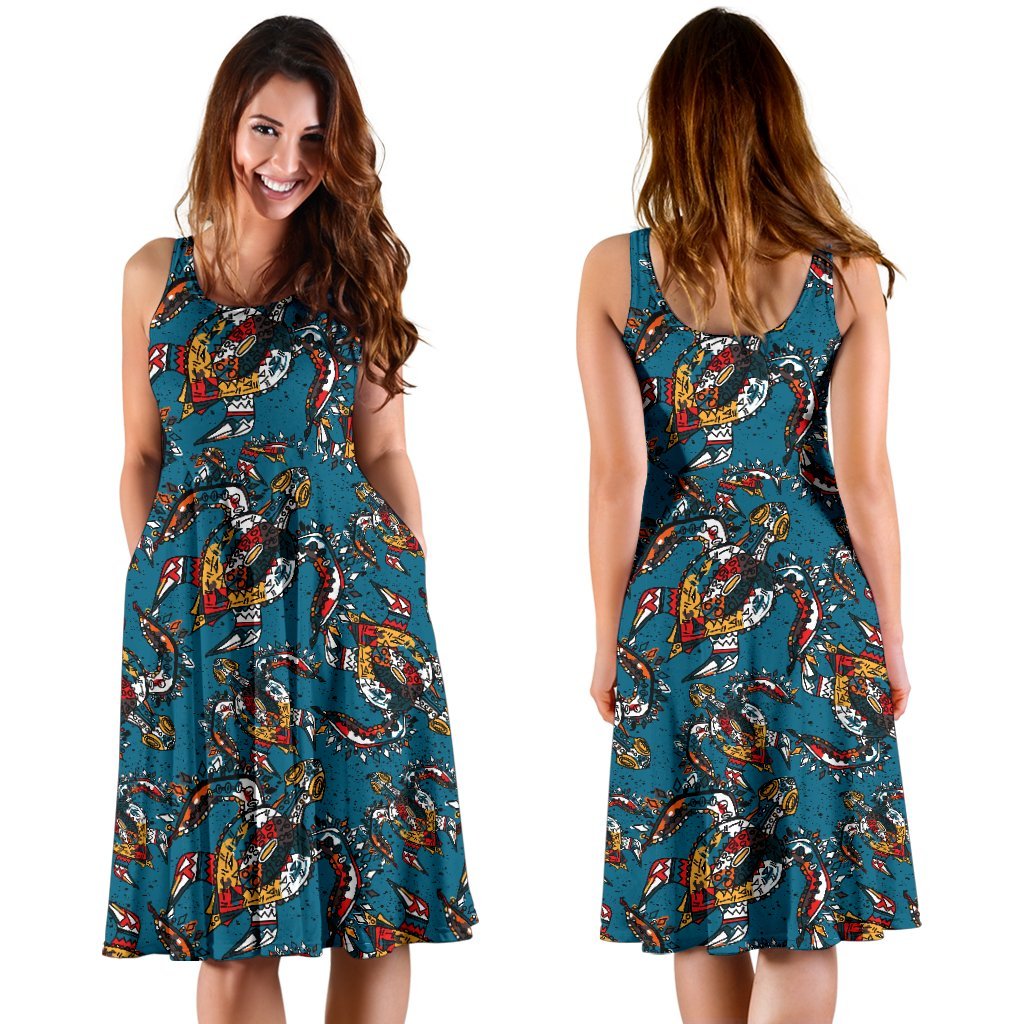 Sea Turtle Tribal Colorful Hand Drawn Sleeveless Dress
