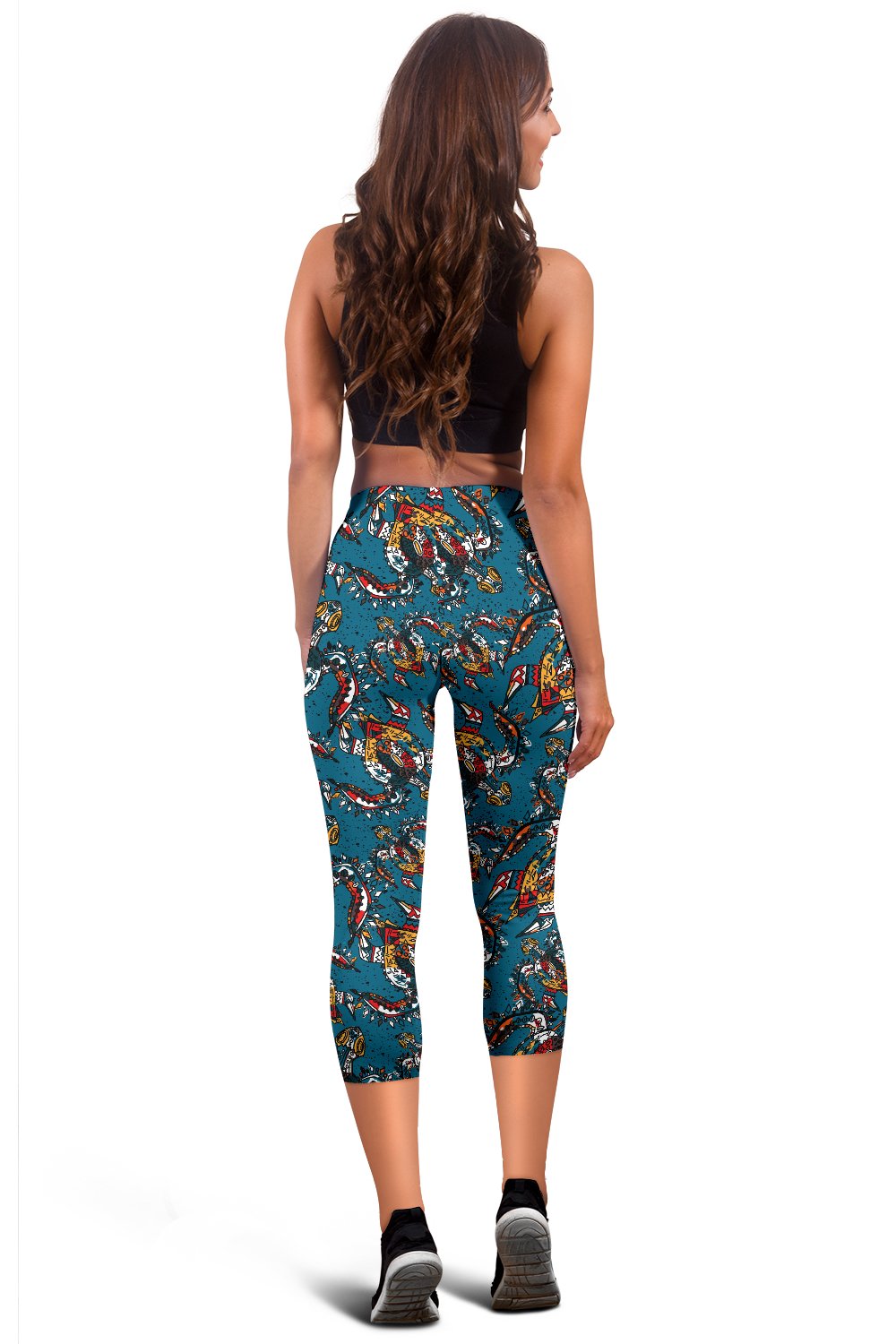 Sea Turtle Tribal Colorful Hand Drawn Women Capris