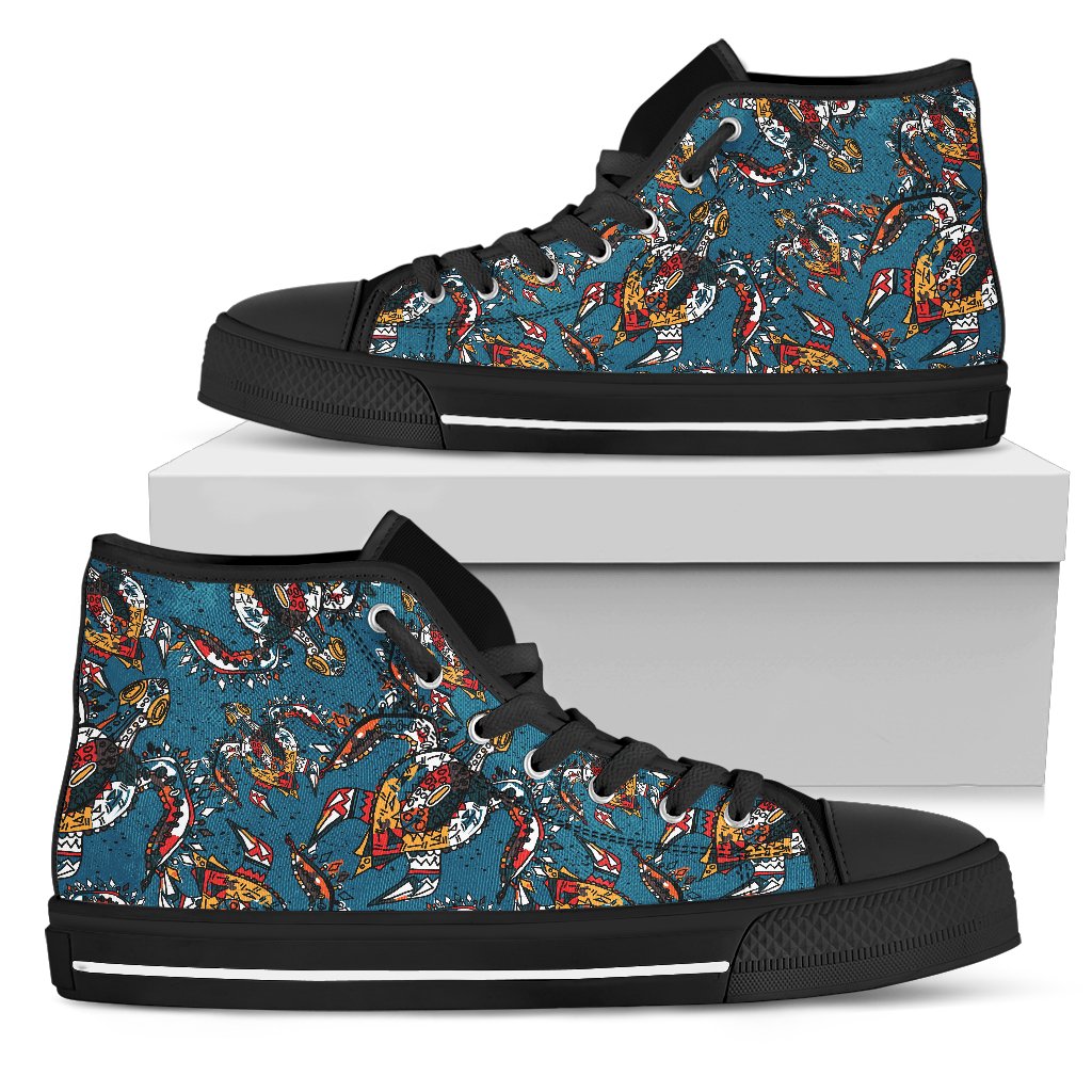 Sea Turtle Tribal Colorful Hand Drawn Women High Top Shoes