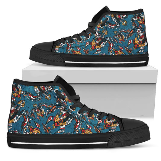 Sea Turtle Tribal Colorful Hand Drawn Women High Top Shoes
