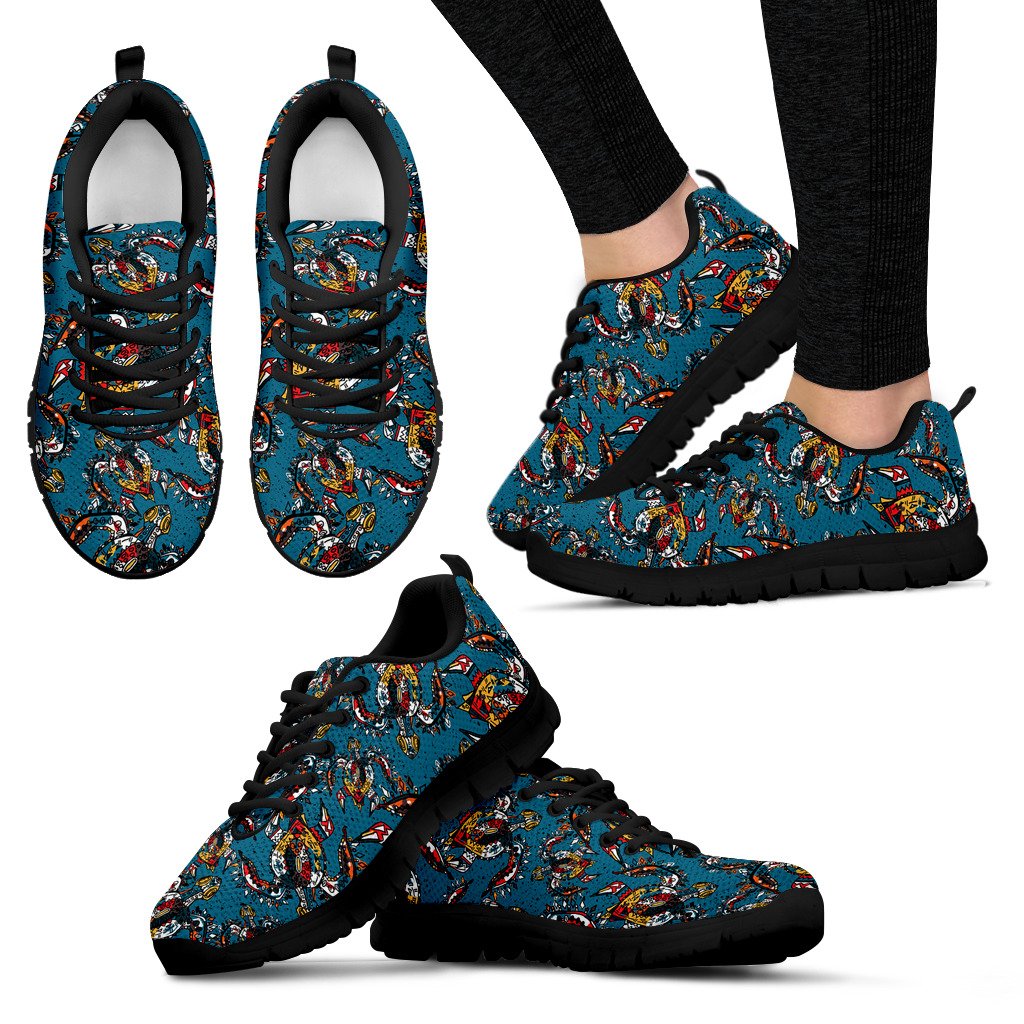 Sea Turtle Tribal Colorful Hand Drawn Women Sneakers Shoes
