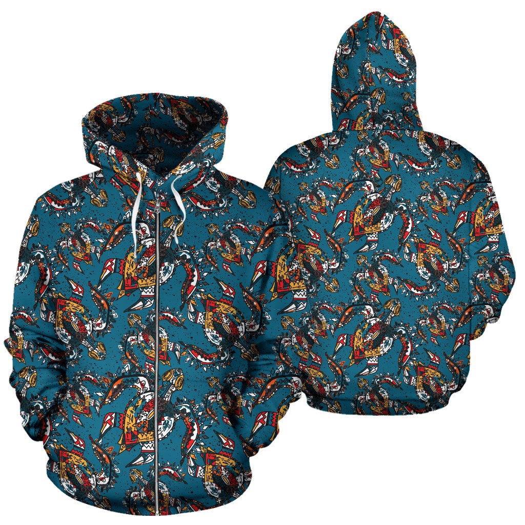 Sea Turtle Tribal Colorful Hand Drawn Zip Up Hoodie
