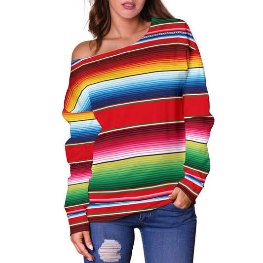 Serape Pattern Off Shoulder Sweatshirt