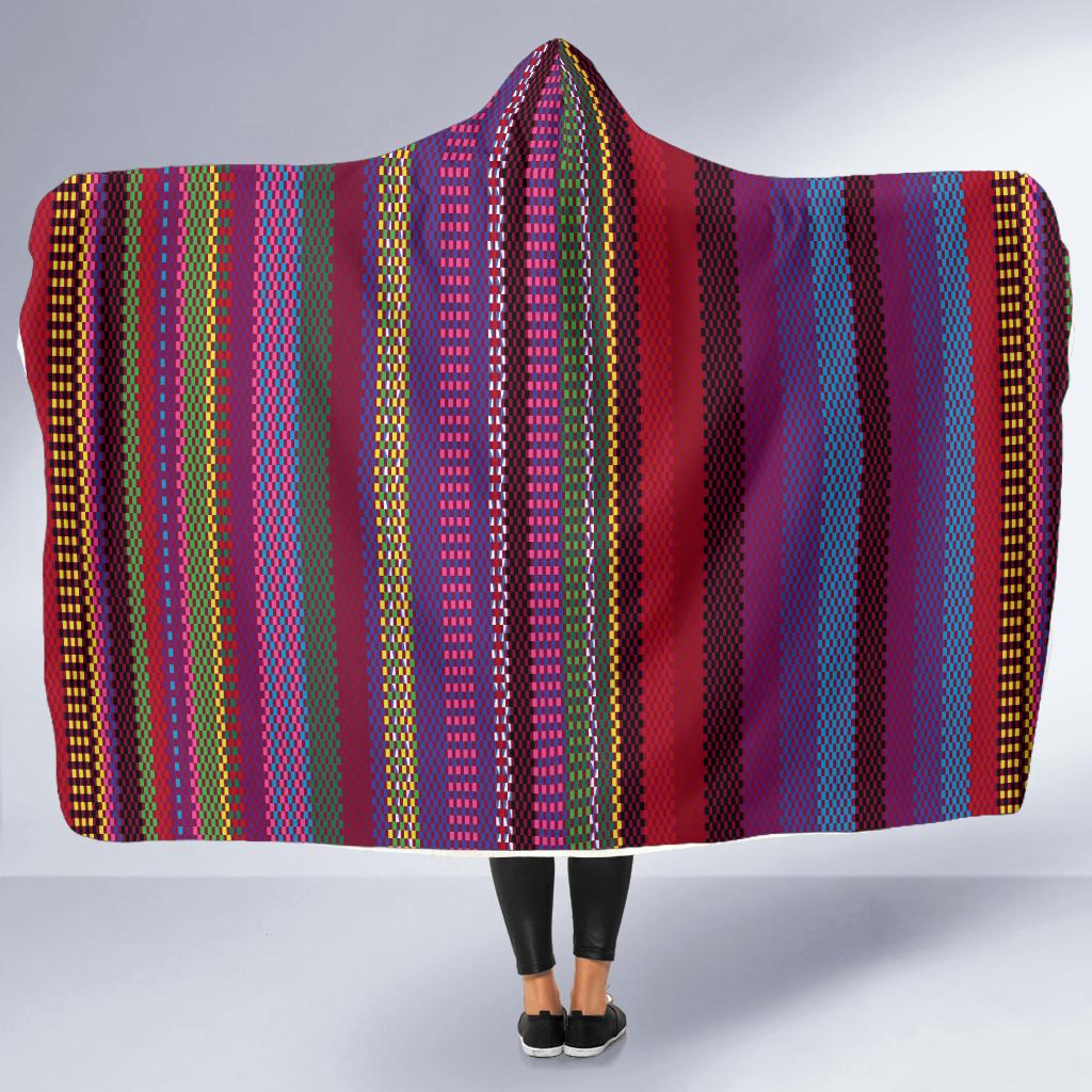 Serape Stripe Print Hooded Blanket-JTAMIGO.COM