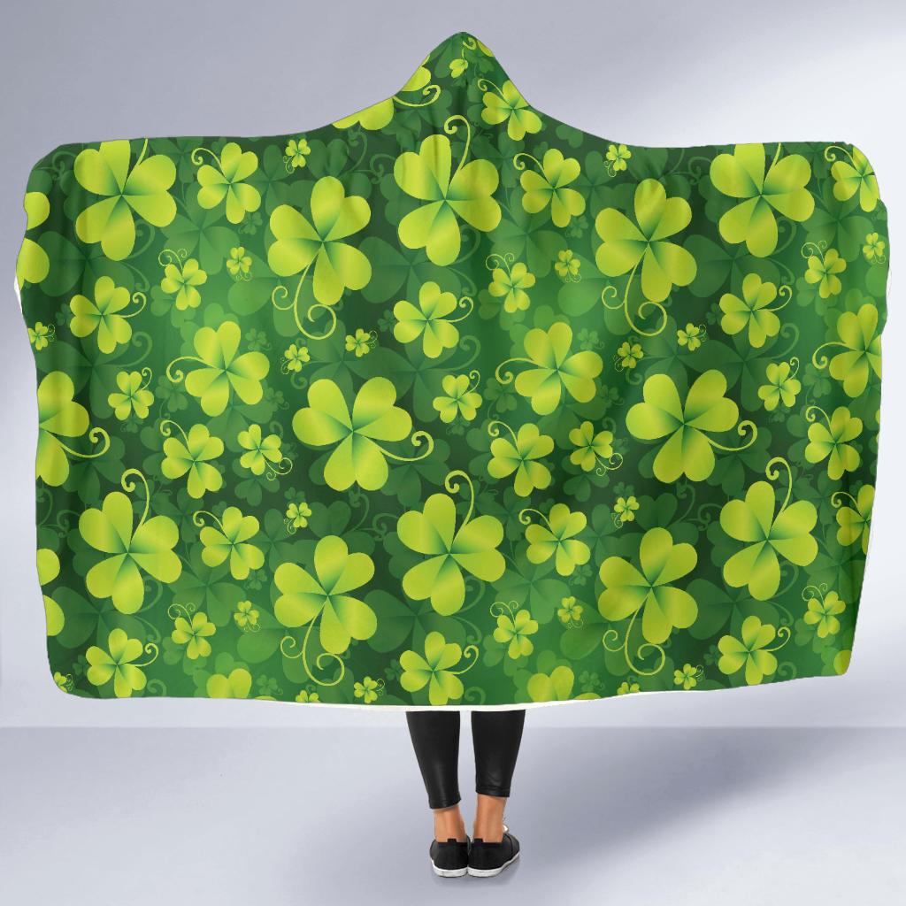 Shamrock Clover Print Hooded Blanket-JTAMIGO.COM
