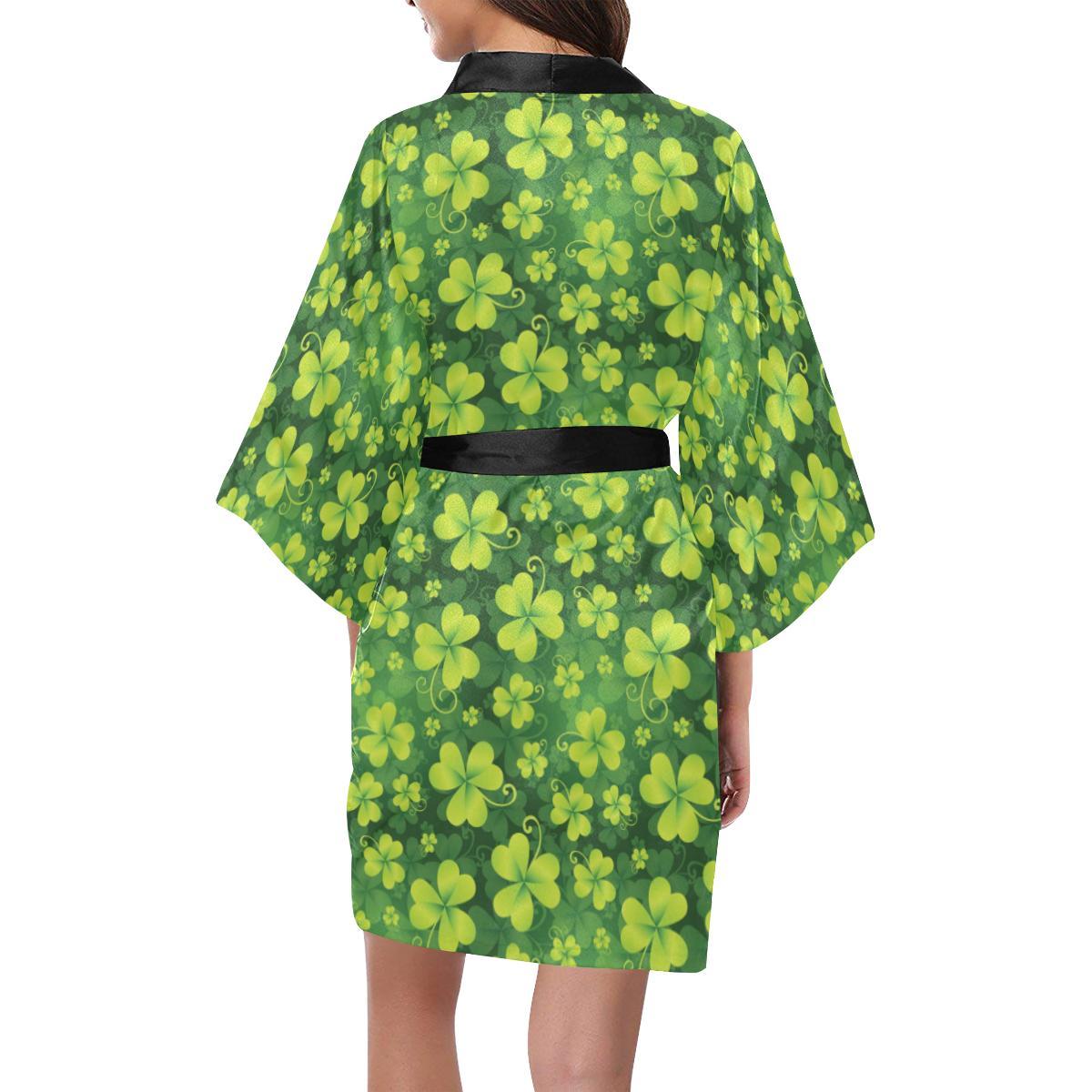 Shamrock Clover Print Women Short Kimono Robe