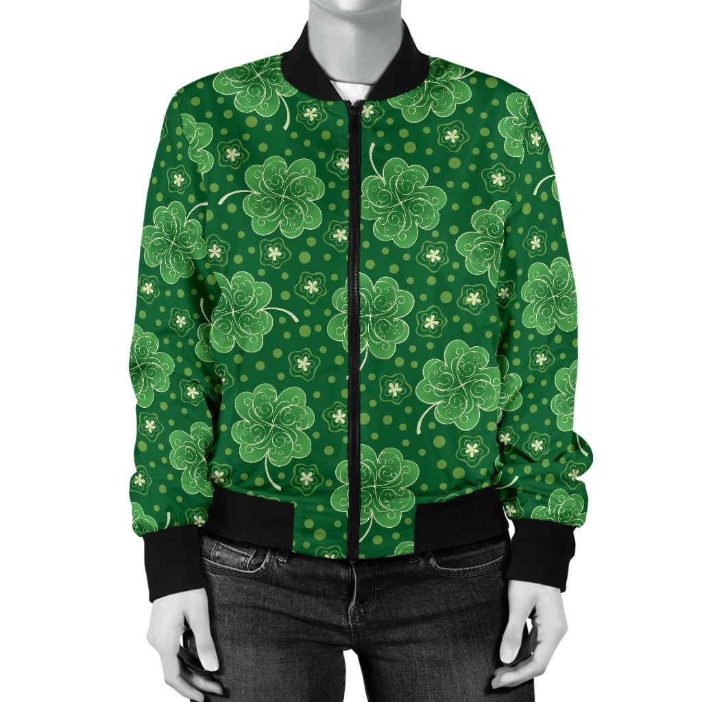 Shamrock Design Print Women Casual Bomber Jacket