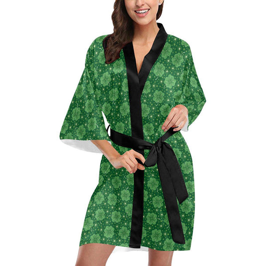 Shamrock Design Print Women Short Kimono Robe