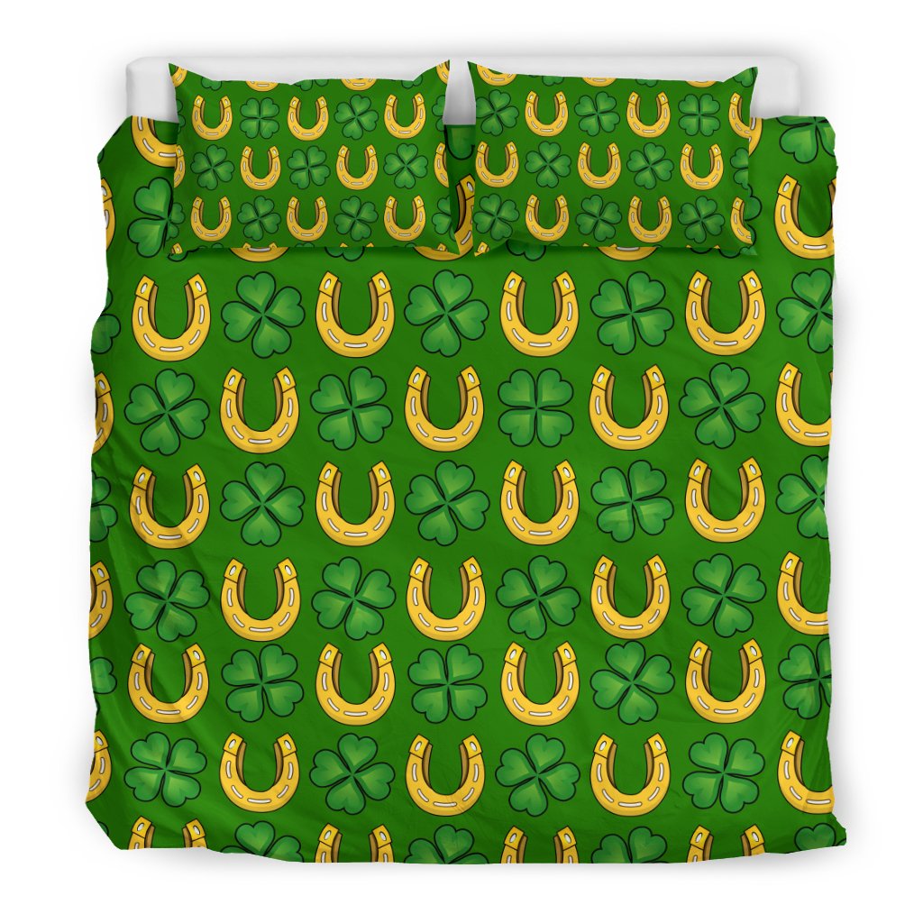 Shamrock Horseshoes Print Pattern Duvet Cover Bedding Set