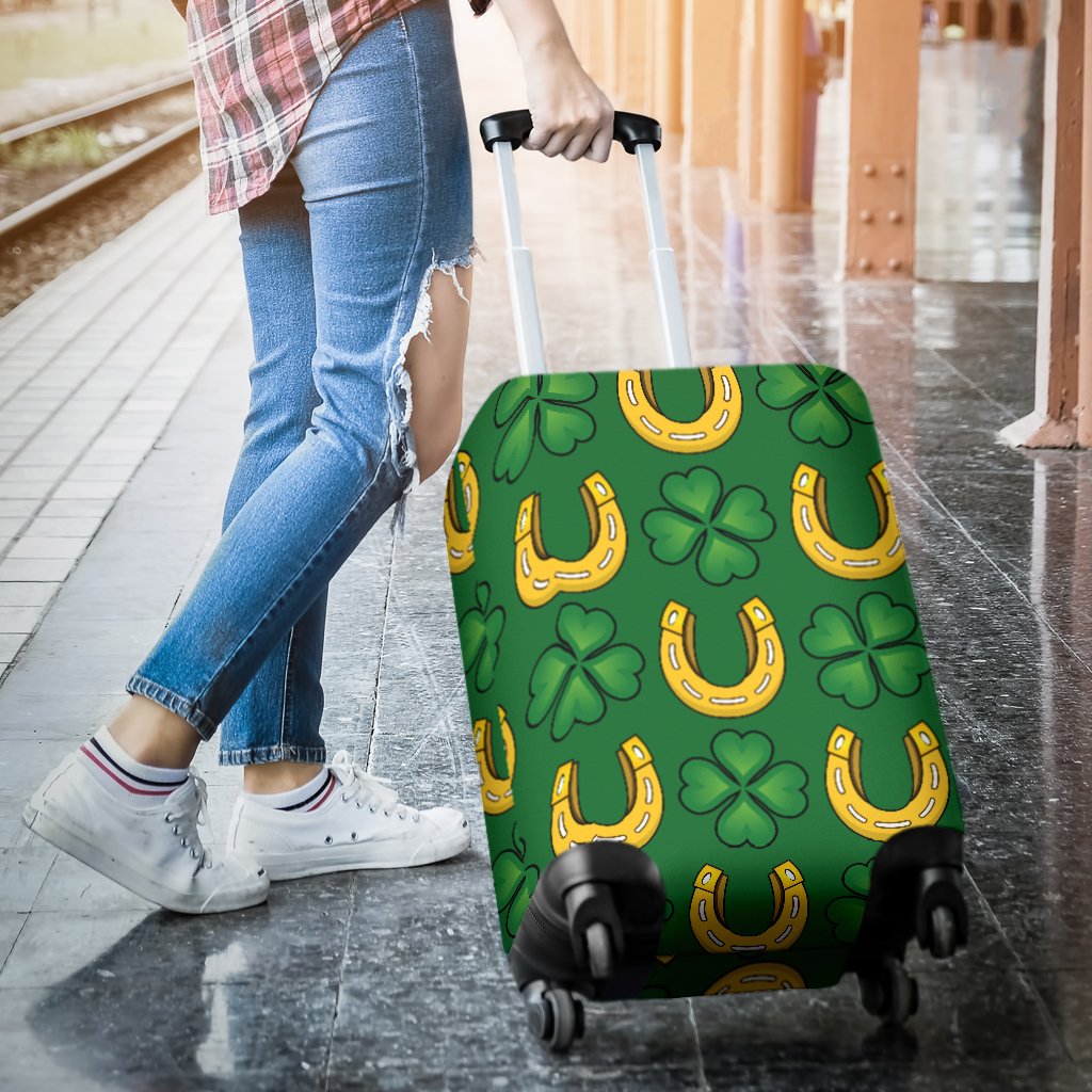 Shamrock Horseshoes Print Pattern Luggage Cover Protector