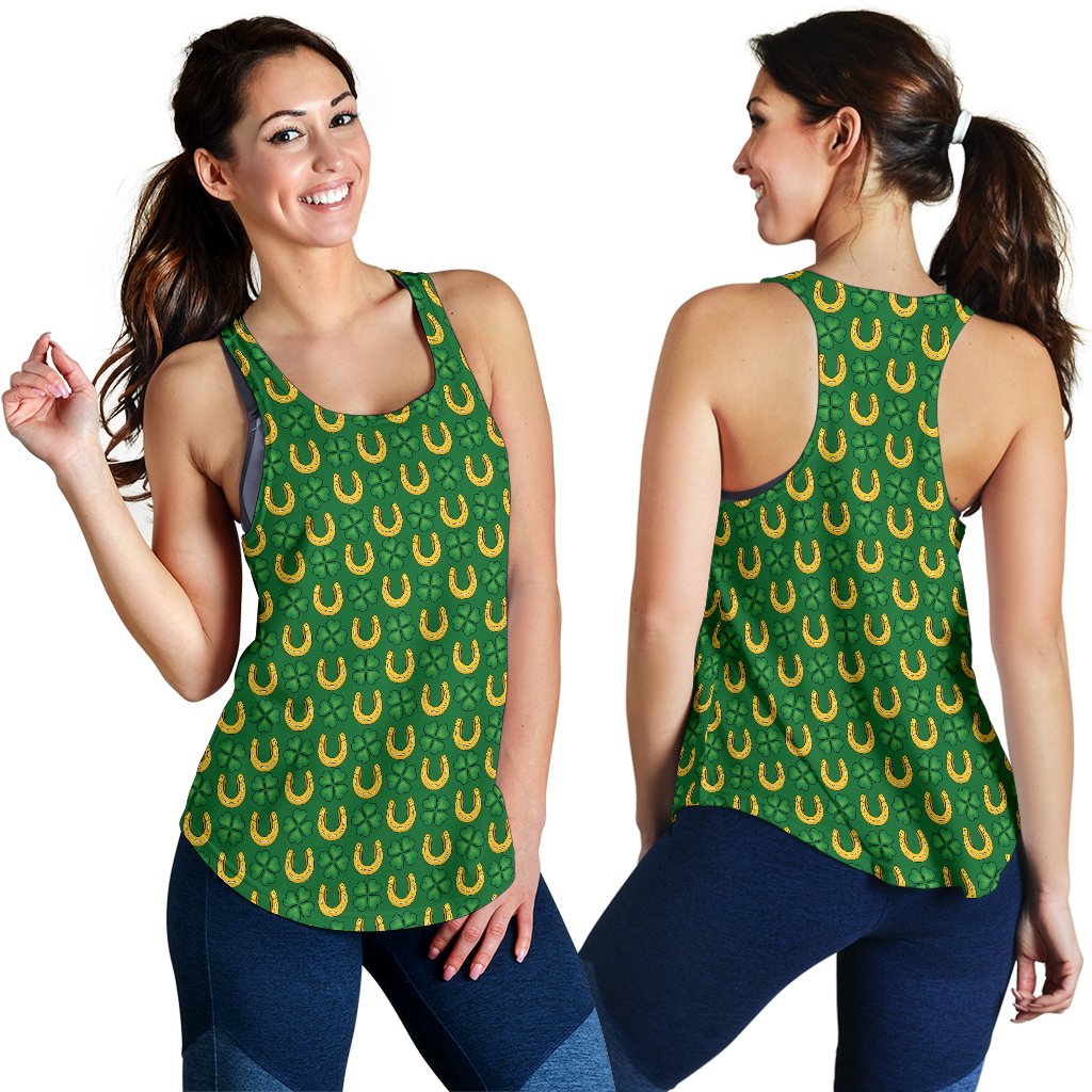 Shamrock Horseshoes Print Pattern Women Racerback Tank Top