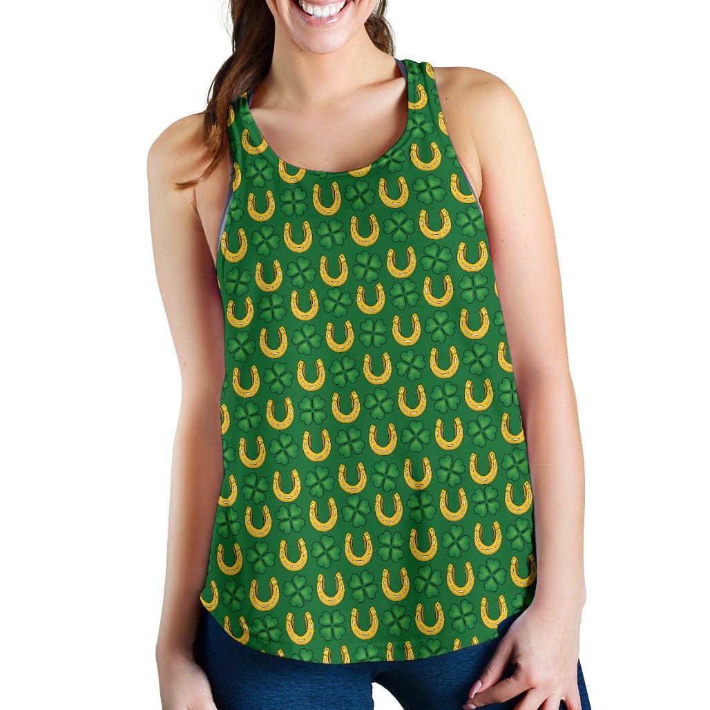 Shamrock Horseshoes Print Pattern Women Racerback Tank Top