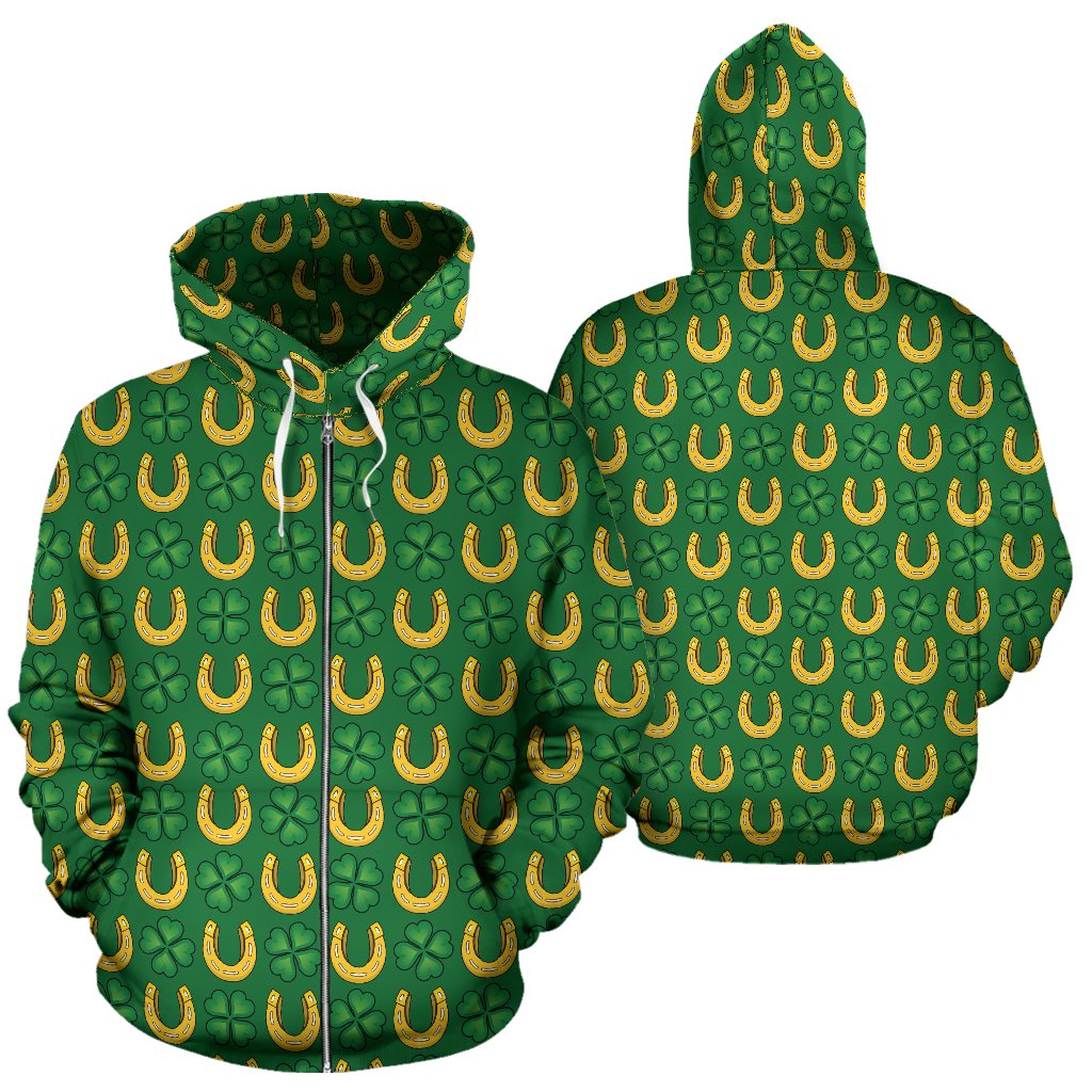 Shamrock Horseshoes Print Pattern Zip Up Hoodie