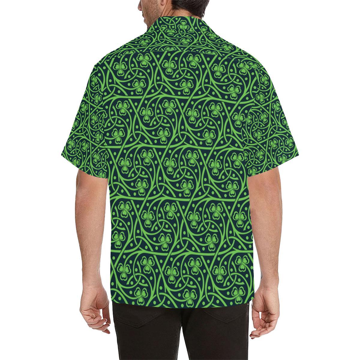 Shamrock Themed Print Men Aloha Hawaiian Shirt