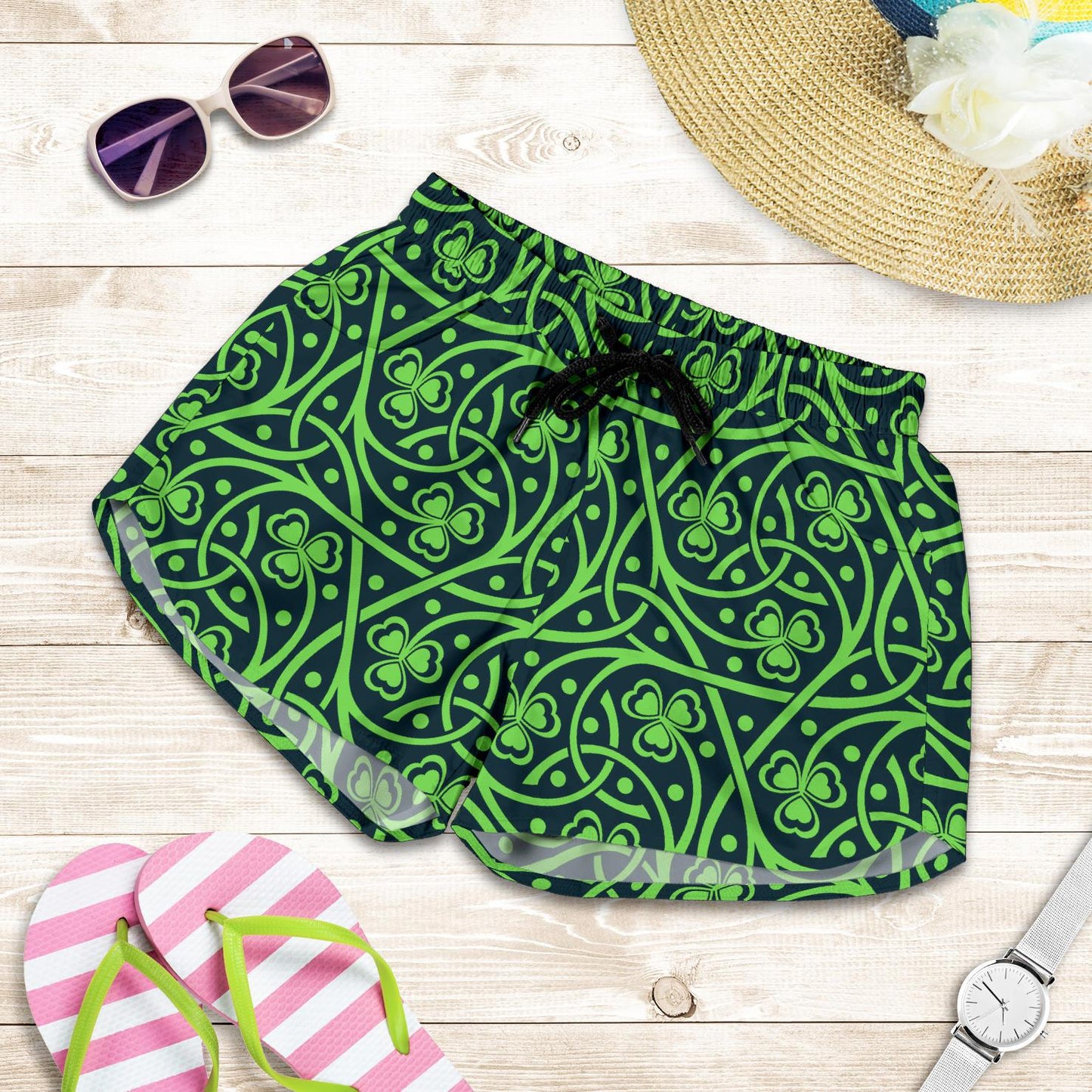 Shamrock Themed Print Women Shorts-JTAMIGO.COM
