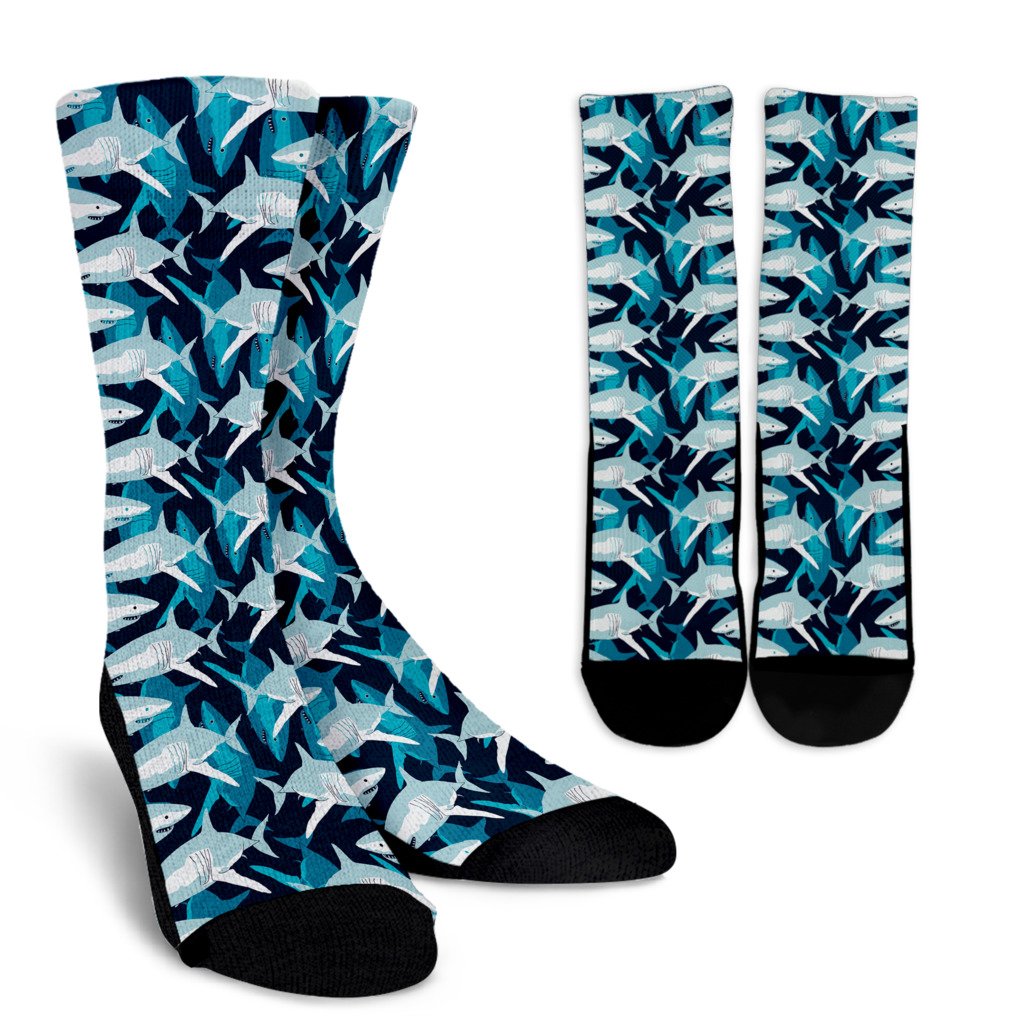 Shark Design Print Crew Socks