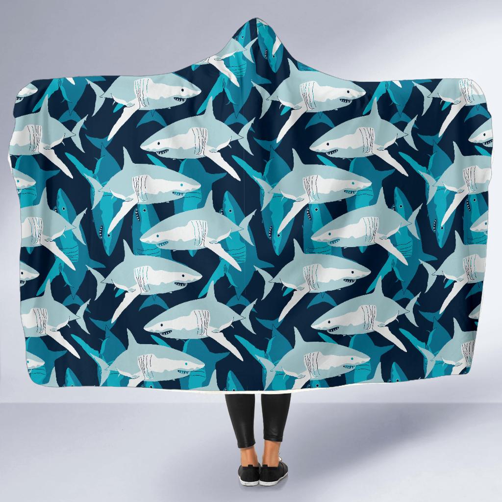 Shark Design Print Hooded Blanket-JTAMIGO.COM