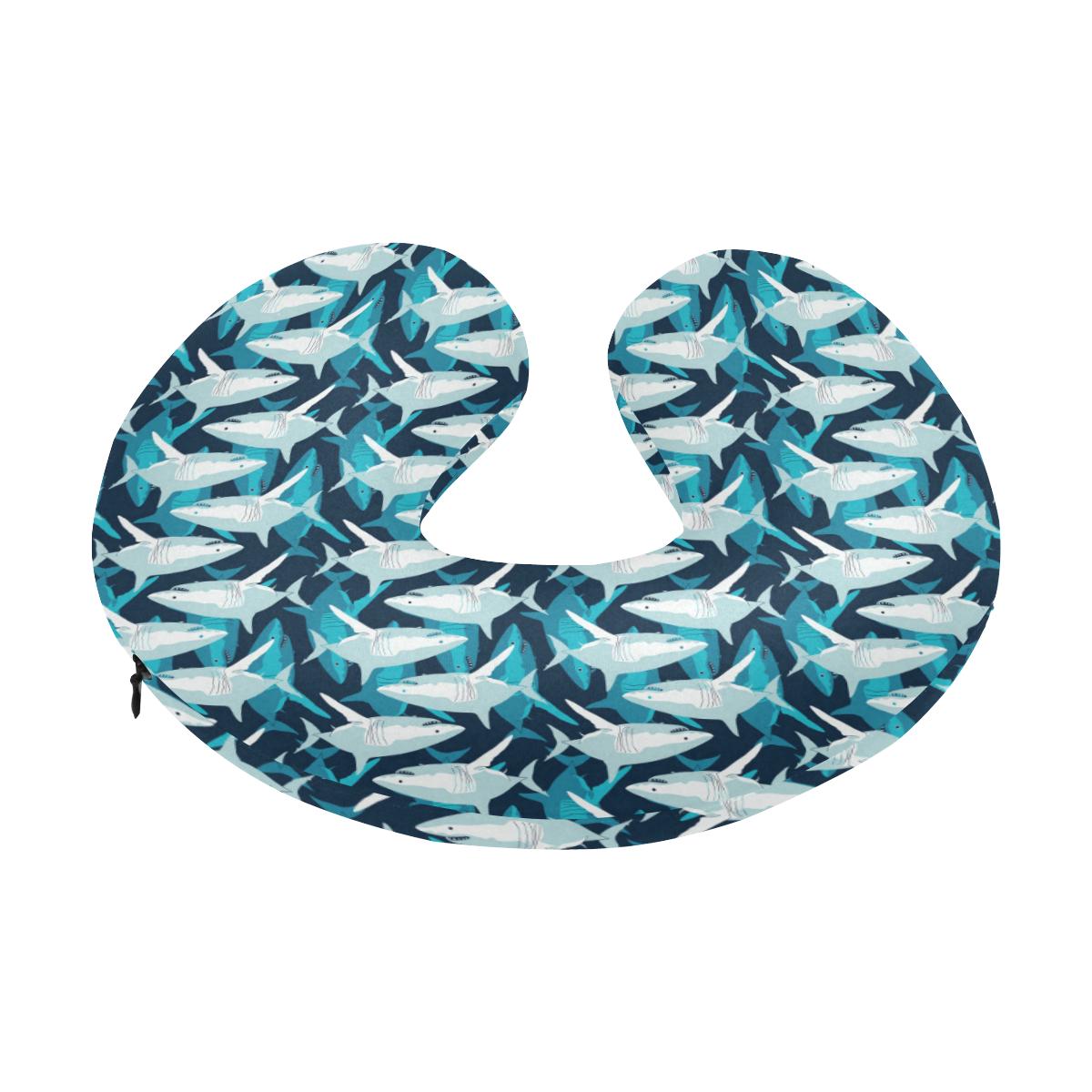 Shark Design Print U-Shaped Travel Neck Pillow-JTAMIGO.COM