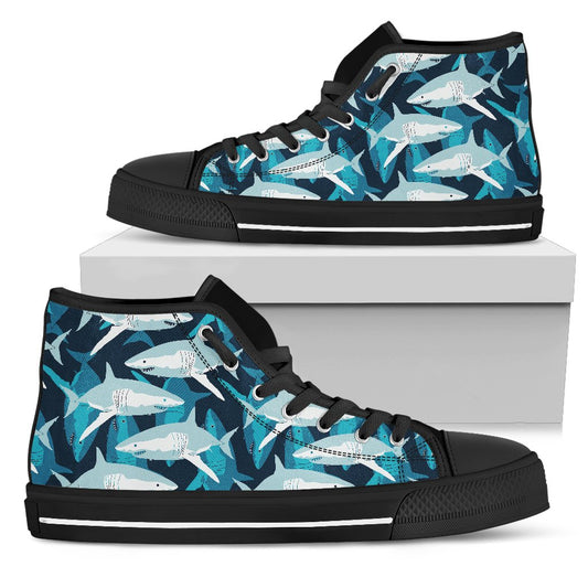 Shark Design Print Women High Top Shoes