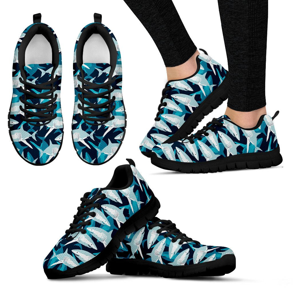 Shark Design Print Women Sneakers Shoes