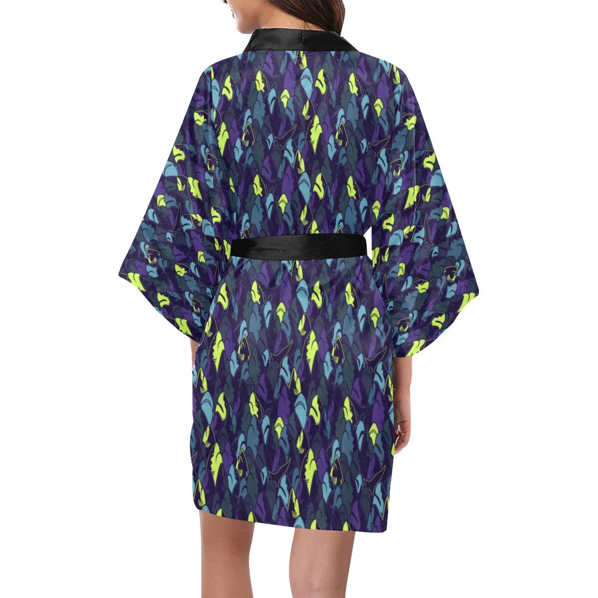 Shark Neon color Print Women Short Kimono Robe