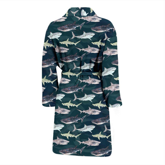 Shark Pattern Print Men Bath Robe-JTAMIGO.COM