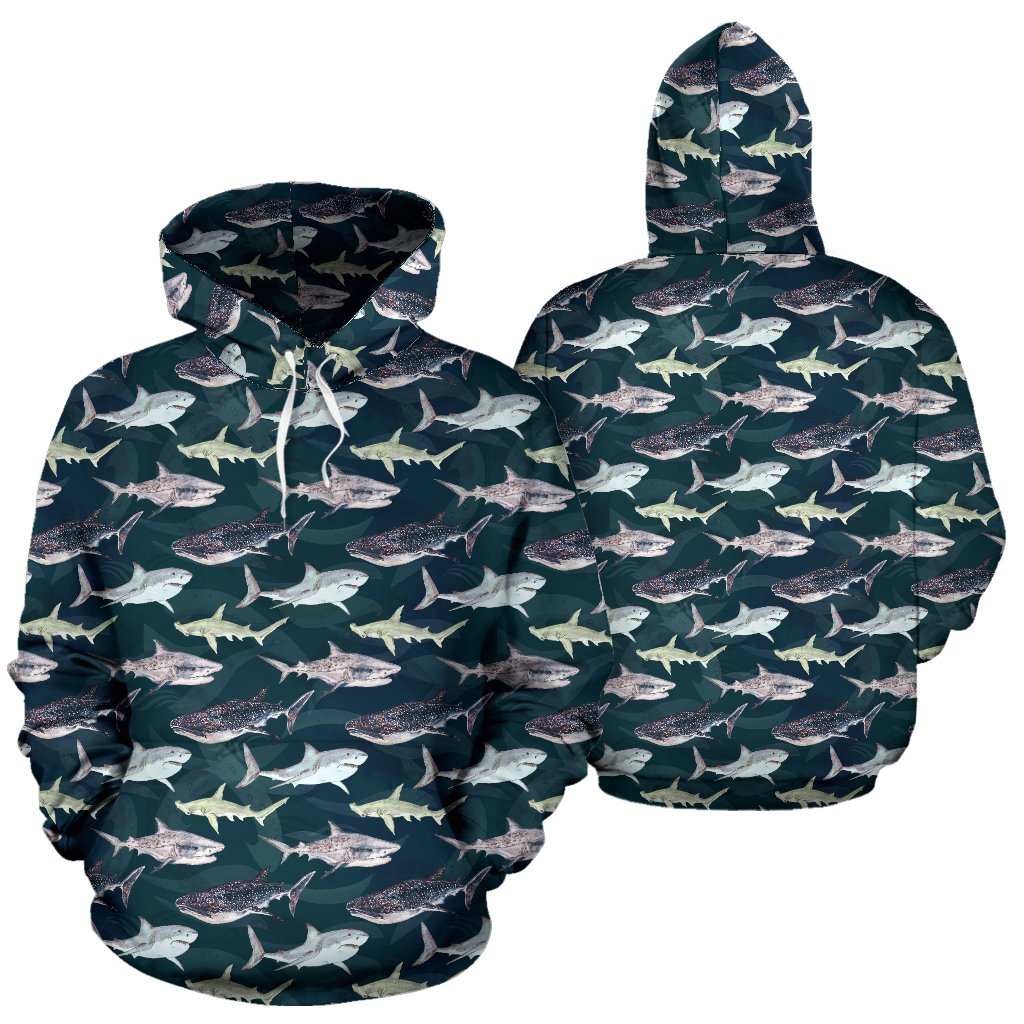 Shark Pattern Print Pullover Hoodie