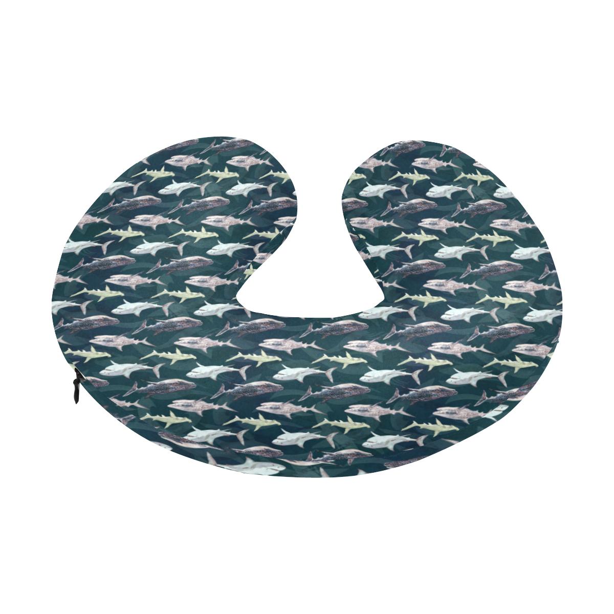 Shark Pattern Print U-Shaped Travel Neck Pillow-JTAMIGO.COM