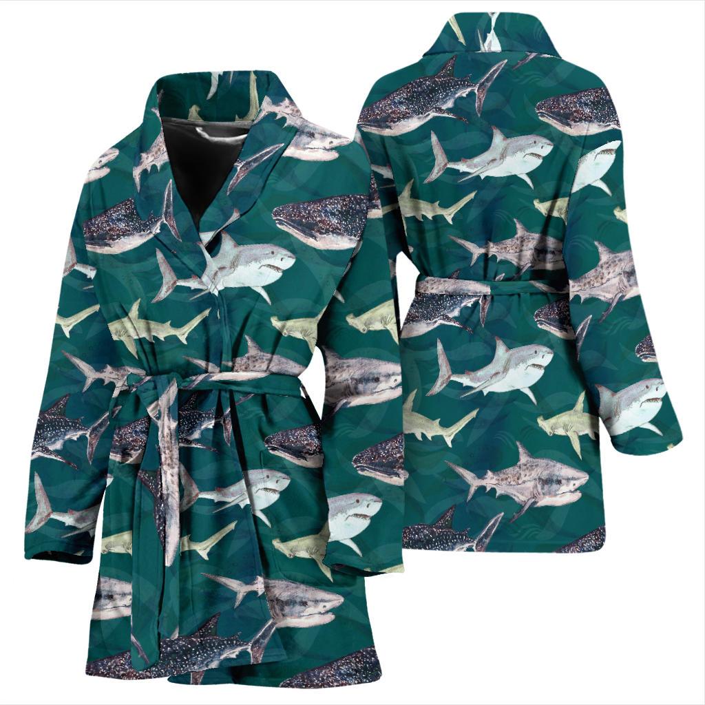 Shark Style Print Women Bath Robe-JTAMIGO.COM