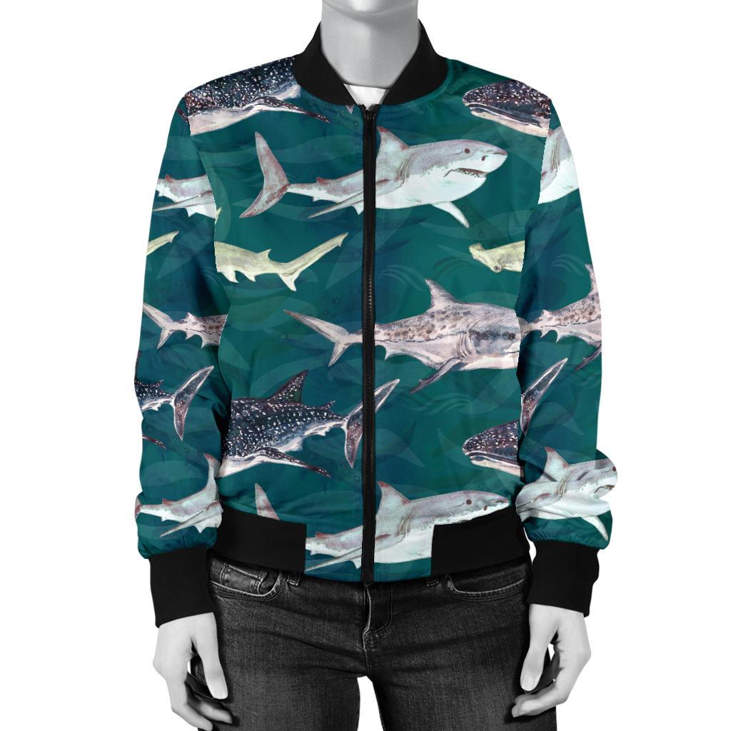 Shark Style Print Women Casual Bomber Jacket