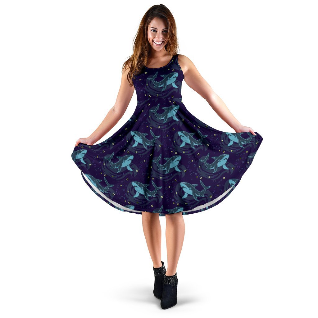 Shark Themed Print Sleeveless Dress