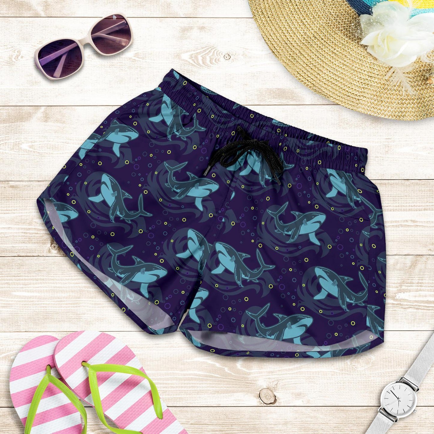 Shark Themed Print Women Shorts-JTAMIGO.COM