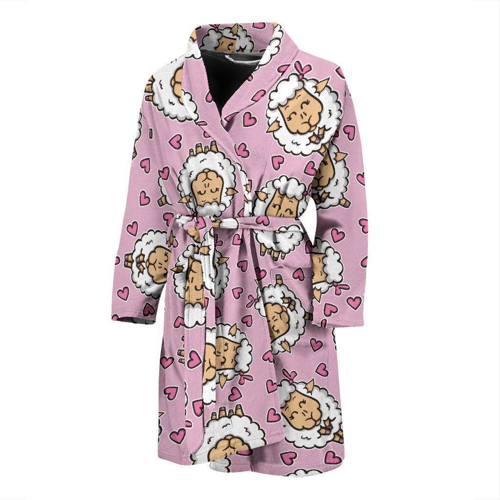 Sheep Cute Pattern Print Design 01 Men Bathrobe-JORJUNE.COM