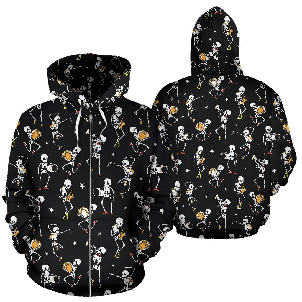 Skeleton Dance Print Zip Up Hoodie