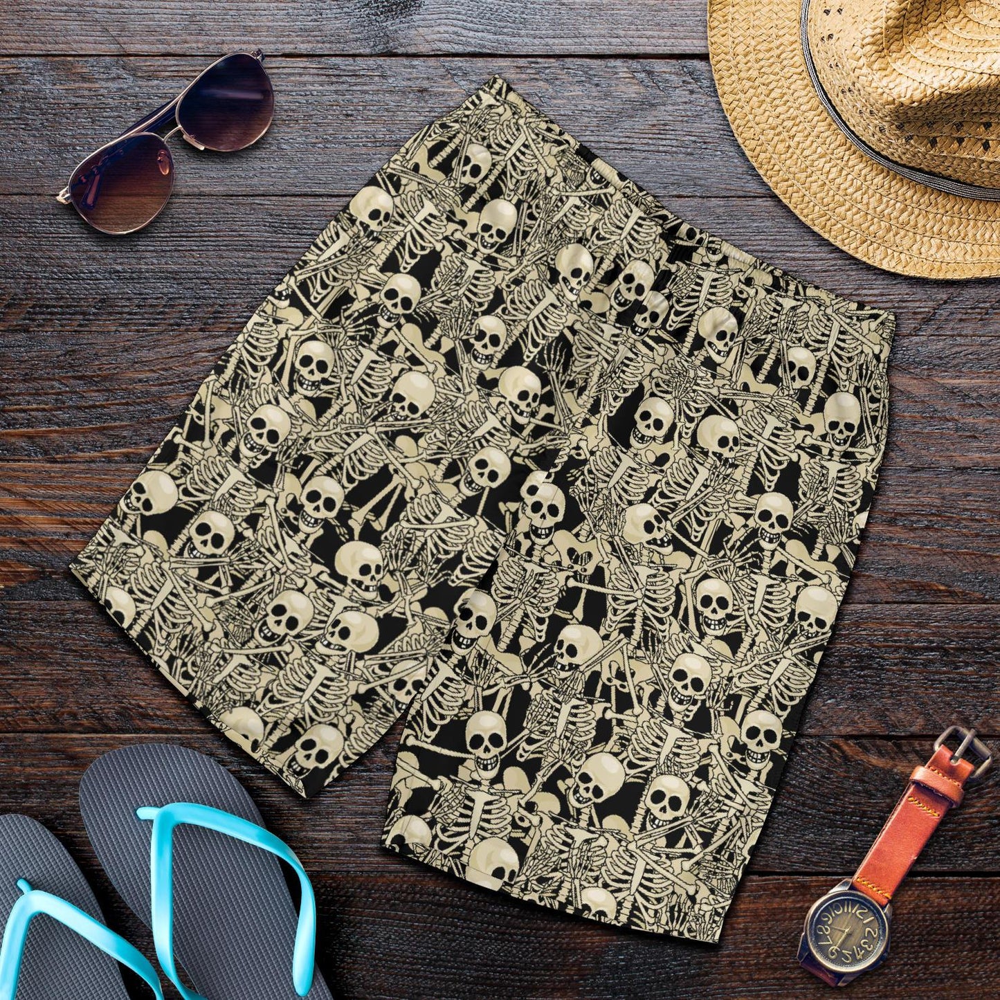 Skeleton Design Print Mens Shorts-JTAMIGO.COM
