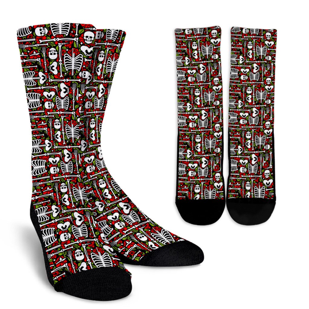 Skeleton Pattern Print Crew Socks