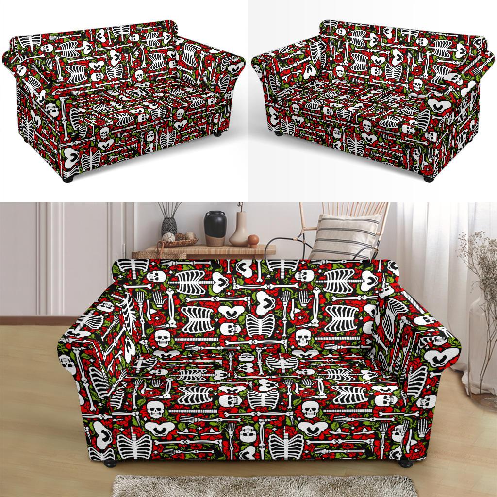 Skeleton Pattern Print Loveseat Slipcover-JTAMIGO.COM